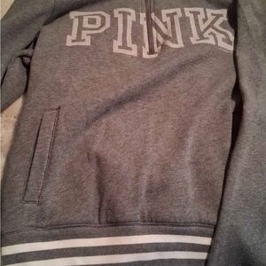 PINK Victoria's Secret Gray Half-Zip Pullover large rare find